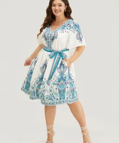 Bandana Button Detail Pocket Belt Knee Dress -Clothing Shop 877278949 gk 98c6fed9 7856 48c7 a430 491a3baaf045