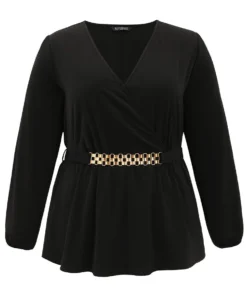 Solid Wrap Flutters Style Accents Belted Blouse -Clothing Shop 877283905 jq 368c3536 7ed9 4b3b 9156 2e9deddccc4e