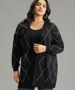 Sparkly Plaid Open Front Cardigan -Clothing Shop 877430986 lr