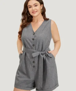 Plain Belted Button Through Roll Hem Tank Jumpsuit 13 Plain Belted Button Through Roll Hem Tank Jumpsuit -Clothing Shop 877612309 ww