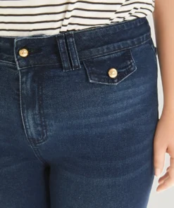 Plain Button Detail High Rise Dark Wash Jeans -Clothing Shop 877716758 nu