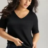 Cotton V Neck Plain Basic T-shirt -Clothing Shop 878006460 vm