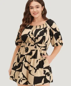 Geometric Shirred Pocket Elastic Waist Puff Sleeve Jumpsuit 11 Geometric Shirred Pocket Elastic Waist Puff Sleeve Jumpsuit -Clothing Shop 878046255 na 05cc363b 64a9 49aa b233 5c9fca558d81