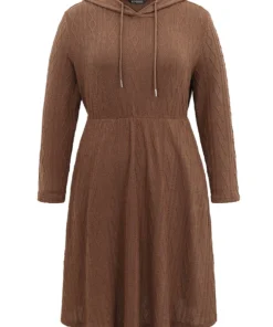 Plain Texture Jacquard Hooded Cable Knit Dress -Clothing Shop 878288922 az