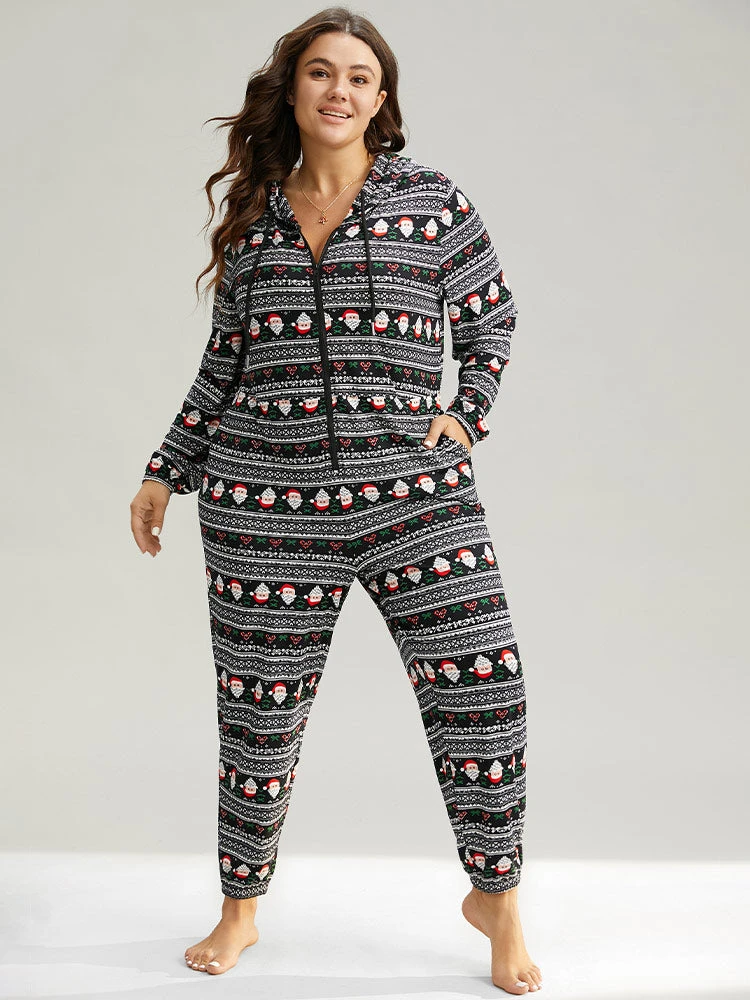 Christmas Print Zipper Hooded Drawstring Sleep Jumpsuit 3 Christmas Print Zipper Hooded Drawstring Sleep Jumpsuit