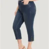 Very Stretchy High Rise Dark Wash Beaded Detail Cropped Jeans -Clothing Shop 880305577 sw