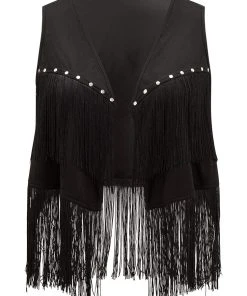 Plain Tassel Trim Rivets Sleeveless Jacket 17 Plain Tassel Trim Rivets Sleeveless Jacket -Clothing Shop 880502348 qm