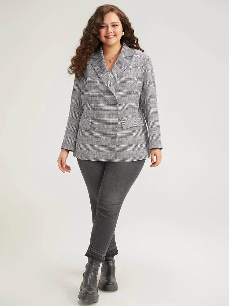 Plaid Lapel Collar Pocket Button Up Blazer 6 Plaid Lapel Collar Pocket Button Up Blazer - Image 4