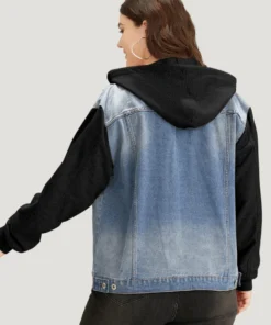 Hooded Patchwork Flap Pocket Denim Jacket -Clothing Shop 880883434 do