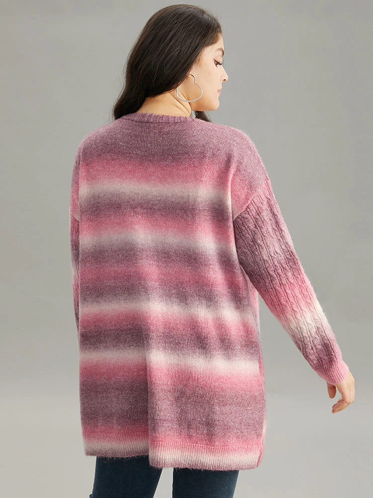 Ombre Cable Knit Patched Pocket Cardigan 13 Ombre Cable Knit Patched Pocket Cardigan - Image 11