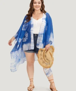 UltraCool Tie Dye Asymmetrical Hem Open Front Kimono