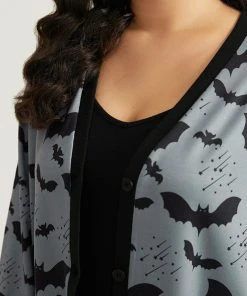 Halloween Bat Print Pocket Button Up Rib Knit Coat -Clothing Shop 881084260 iw 3e90cd7b 3d34 4ff6 b8ad e52967f6a396