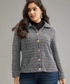 Gingham Texture Lapel Collar Metal Detail Jacket 17 Gingham Texture Lapel Collar Metal Detail Jacket -Clothing Shop 881584819 zp