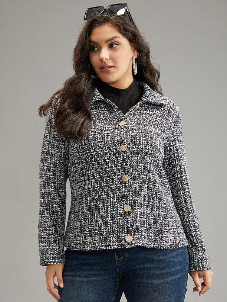 Gingham Texture Lapel Collar Metal Detail Jacket 8 Gingham Texture Lapel Collar Metal Detail Jacket - Image 6