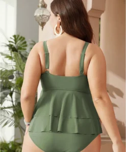 Sculpt Waist Flutter Tiered Hem One Piece Swimsuit -Clothing Shop 882431509 yd