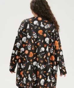 Halloween Graphic Patched Pocket Tunic Kimono -Clothing Shop 882759412 uh 2a08a0fb fd43 4cdb 9309 19977df57b0f