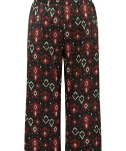 Moroccan Print Elastic Waist Wide Leg Pants -Clothing Shop 883259017 xe