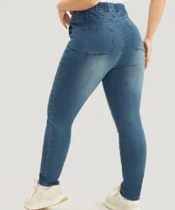 Slightly Stretchy High Rise Dark Wash Drawstring Jeans -Clothing Shop 88342656 gy