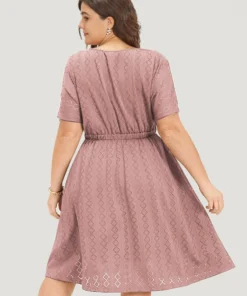 Plain Geo Eyelet Batwing Sleeve Elastic Waist Dress -Clothing Shop 883582307 yp b6984aac 8656 4a65 906e 4d7abf175703