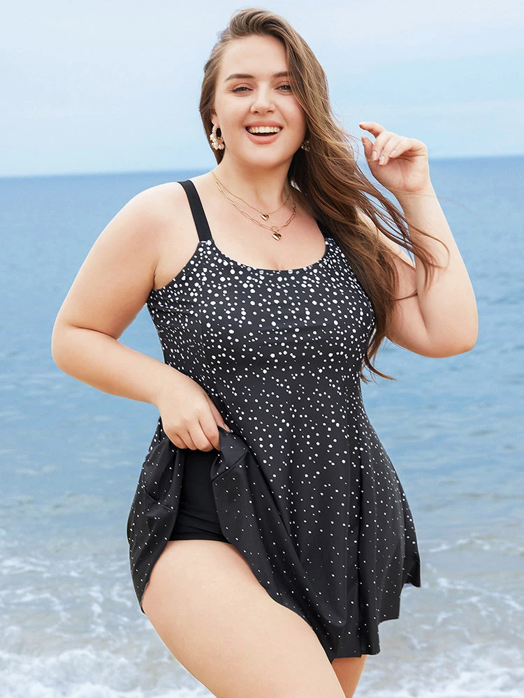 Polka Dot Sculpt Waist A Line Swim Dress 6 Polka Dot Sculpt Waist A Line Swim Dress - Image 4