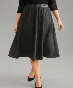 Solid PU Patchwork Pocket Elastic Waist Skirt -Clothing Shop 883868292 xx