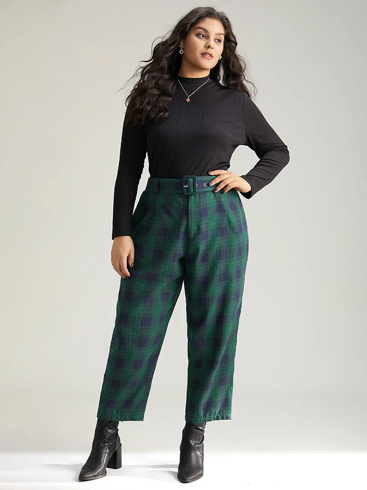 Plaid Pocket Eyelet Belted Pants 6 Plaid Pocket Eyelet Belted Pants - Image 4