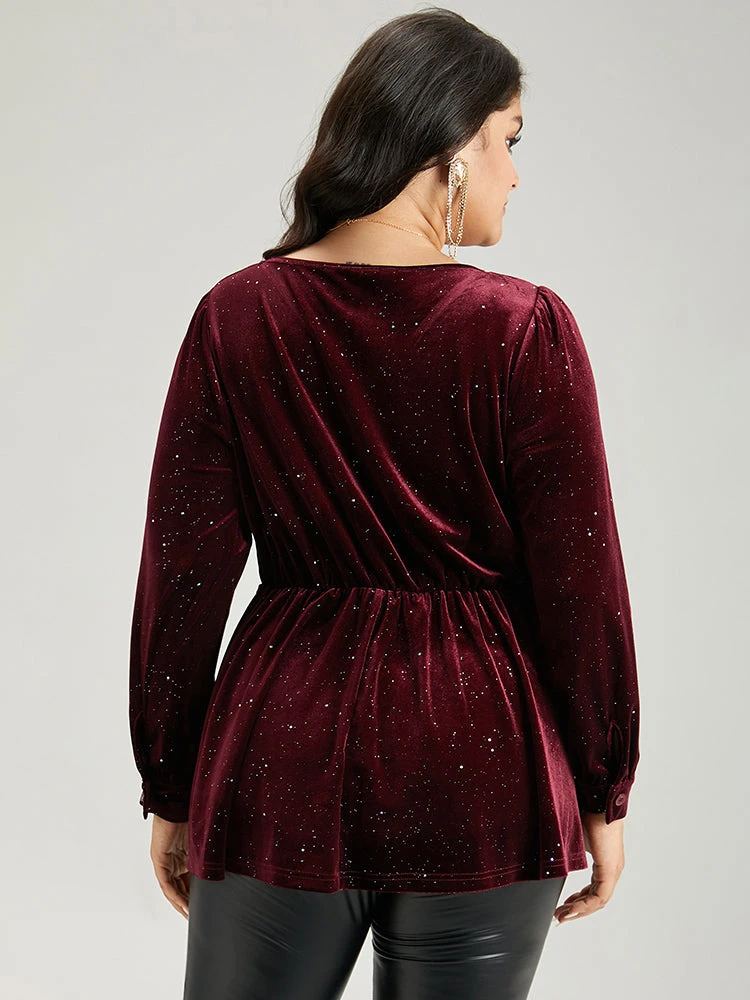 Glitter Sequin Velvet Twist Front V Neck Blouse 4 Glitter Sequin Velvet Twist Front V Neck Blouse - Image 2