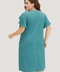 Supersoft Essentials Solid Pocket Keyhole Petal Sleeve Dress -Clothing Shop 884827909 xf