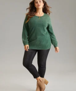 Solid Vintage Round Neck Sweatshirt -Clothing Shop 88500946 vx