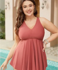 Ruffle Hem V Neck Crisscross Back Tankini Top