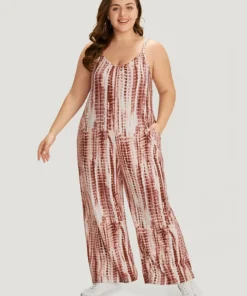 Tie Dye Striped Pocket Backless Cami Jumpsuit