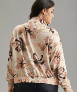 Floral Zipper Gathered Elastic Cuffs Jacket -Clothing Shop 885228159 tx 710ad939 fb1f 4609 8336 f2a478985541