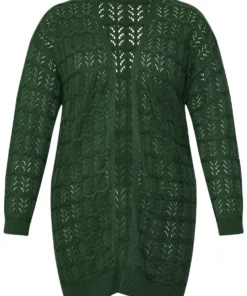 Plain Geometric Eyelet Cable Knit Tunic Cardigan -Clothing Shop 885304500 kp