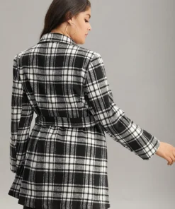 Plaid Belted Pocket Double Breasted Coat -Clothing Shop 885435040 gj