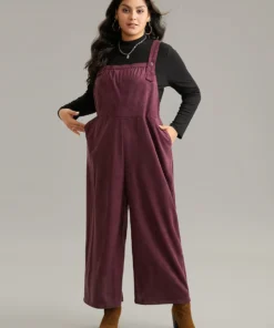 Plain Button Up Adjustable Straps Jumpsuit -Clothing Shop 885601775 bi