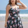 Floral Print Crossover A Line Ruffle Hem Swim Dress -Clothing Shop 885722665 ds