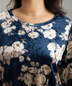 Velvet Floral Tiered Flounce Sleeve T-shirt -Clothing Shop 885756069 ww