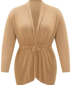 Plain Drawstring Bowknot Front Drop Shoulder Cardigan -Clothing Shop 885923758 wj