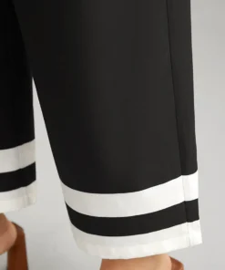 Contrast Trim Slant Pocket Elastic Waist Pants -Clothing Shop 886409785 oz