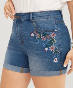 Slightly Stretchy Light Wash Floral Embroidered Roll Hem Denim Shorts 13 Slightly Stretchy Light Wash Floral Embroidered Roll Hem Denim Shorts -Clothing Shop 88644312 nb 24ba7223 aed1 441a 983a 6c205185200f
