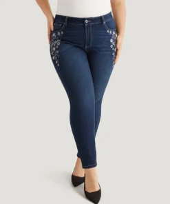 Floral Embroidered High Rise Skinny Jeans