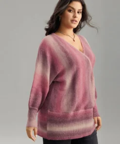 Ombre Surplice Neck Elastic Hem Pullover -Clothing Shop 886918398 nz