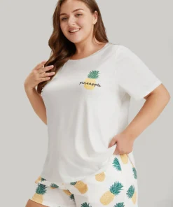 Pineapple Print Round Neck Sleep Top -Clothing Shop 887123817 sq