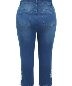 Very Stretchy High Rise Medium Wash Embroidered Cropped Jeans -Clothing Shop 887148573 mu