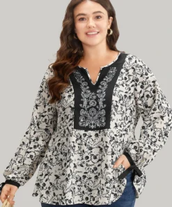 Boho Print Notched Knot Lantern Sleeve Blouse 23 Boho Print Notched Knot Lantern Sleeve Blouse -Clothing Shop 887240516 ot db537b3b beca 452f a7ba afd6064125db