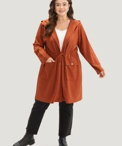 Halloween Plain Hooded Pocket Drawstring Knot Coat -Clothing Shop 887463236 bs