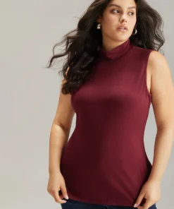 Cotton Plain Funnel Neck Tank Top -Clothing Shop 888249339 md