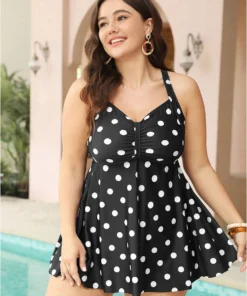 Polka Dot Ruched Detail Crossover Back Tankini Top