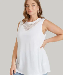 Solid Sleeveless Lace Insert Tank Top -Clothing Shop 888961281 sl 038ae396 c856 47c3 b5ab ff28e695caea