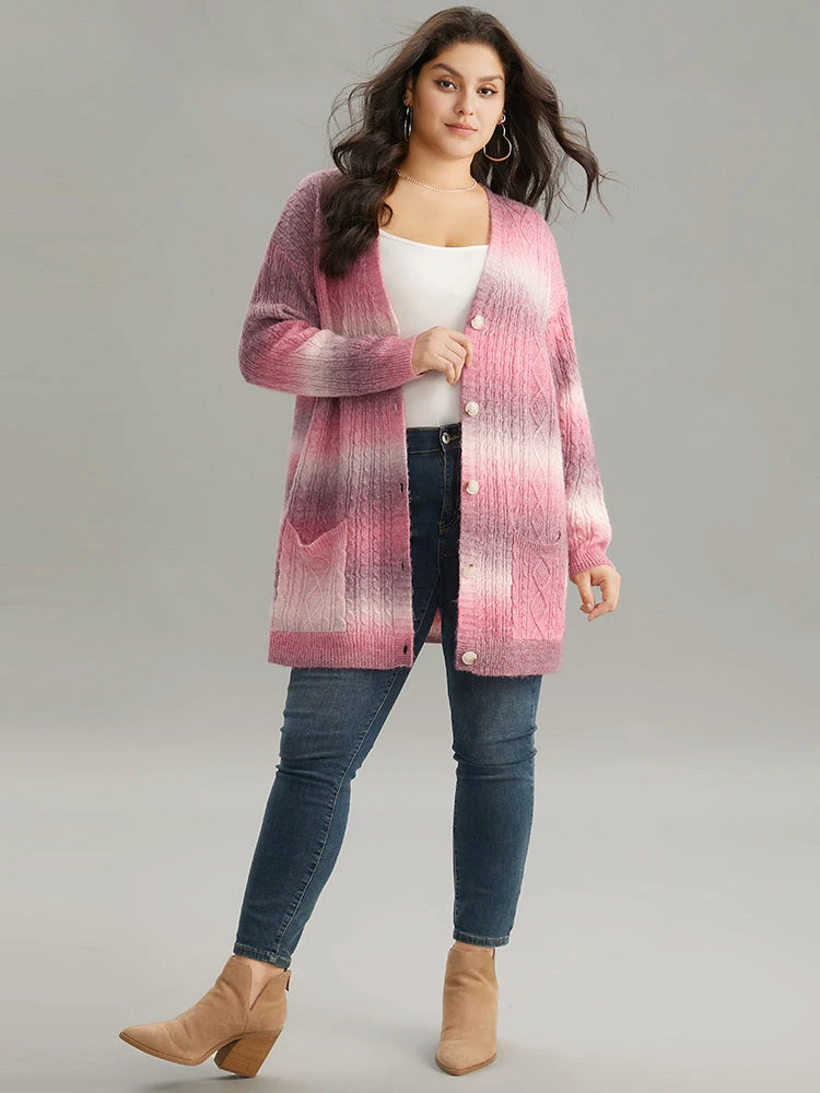 Ombre Cable Knit Patched Pocket Cardigan 14 Ombre Cable Knit Patched Pocket Cardigan - Image 12
